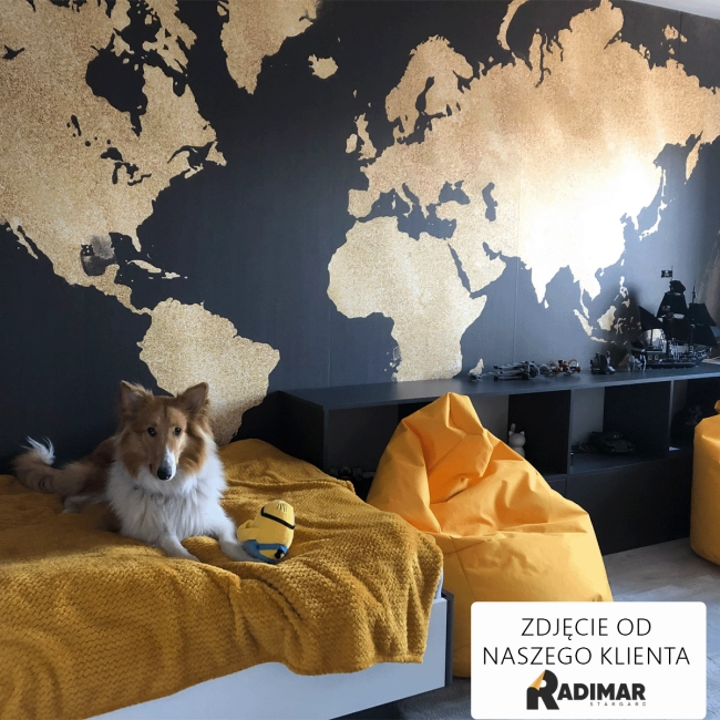 Fototapeta mapa świata złoto czarna PRESTIGE